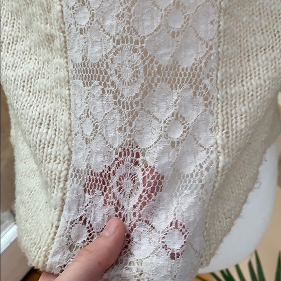 Lucky Brand Ivory Lacy Cardigan, Open Front Cardigan Sweater, Boho Cardigan - Picture 12 of 12